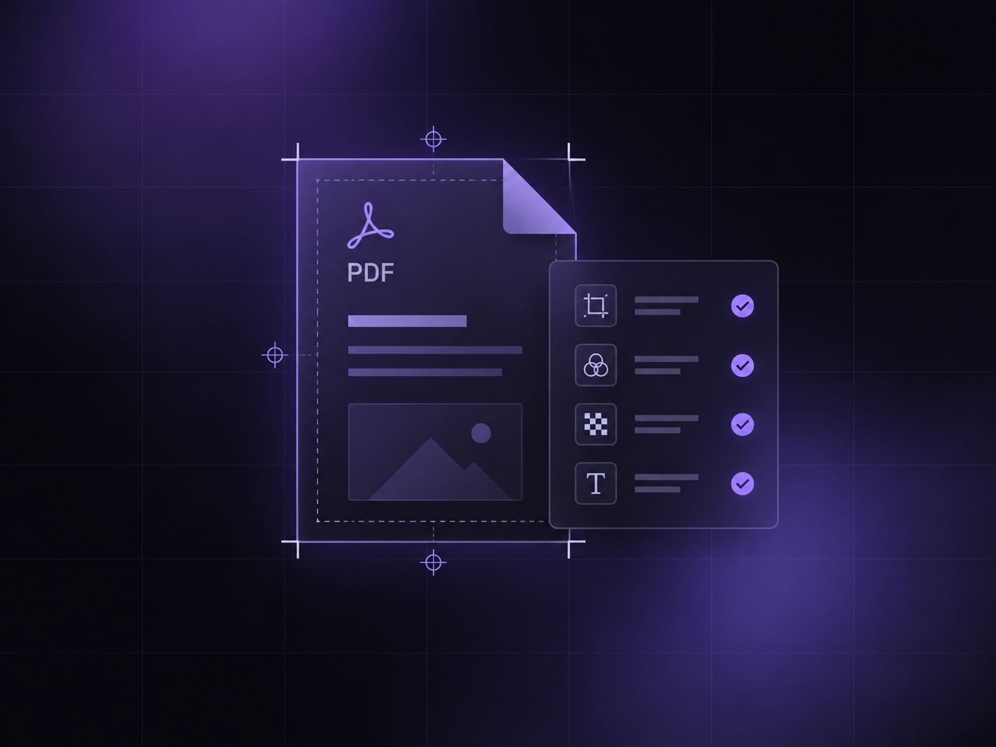 Illustration einer PDF-Prüfung mit technischen Prüfpunkten